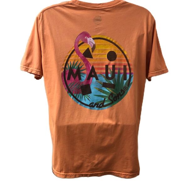 Maui and Sons Men's Unisex Orange Graphic T-shirt Medium Tropical Hawaiian - Picture 3 of 8